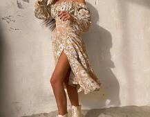 Сукня міді з розрізом в квітковий принт + прозорий корсет  | PUSHKA SHOP