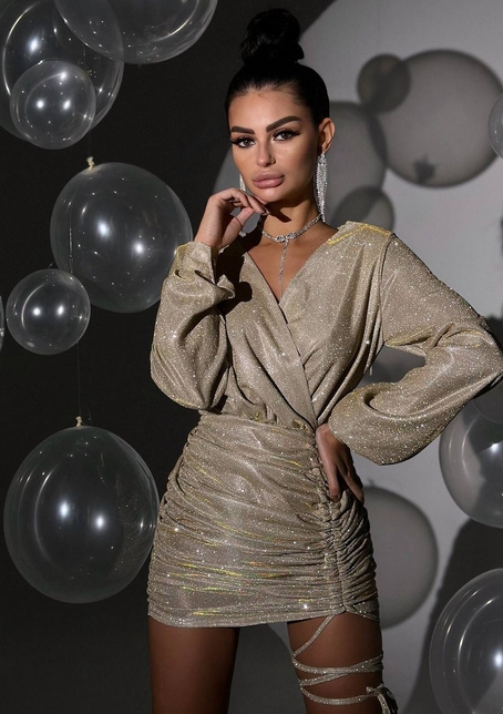 Сяюча  сукня міні із завʼязкою на ніжці  | PUSHKA SHOP