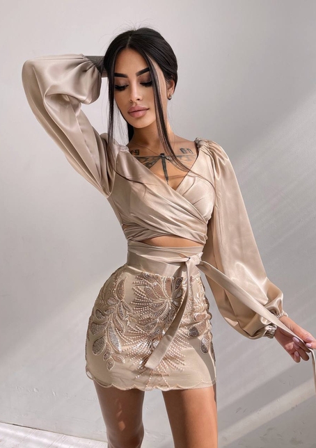 Комплект: топ з об'ємними рукавами + мереживна спідниця Комплект: топ з об'ємними рукавами + мереживна спідниця | PUSHKA SHOP