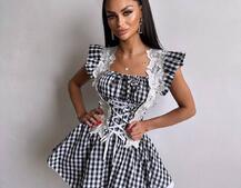 Сукня в клітинку декорована мереживом  Сукня в клітинку декорована мереживом  | PUSHKA SHOP