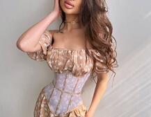 Сукня міді з розрізом в квітковий принт + прозорий корсет  Сукня міді з розрізом в квітковий принт + прозорий корсет  | PUSHKA SHOP