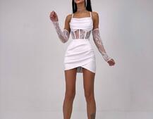 Комплект: корсет, декорований мереживом   + рукавички+ спідниця міні з драпіруванням   Комплект: корсет, декорований мереживом   + рукавички+ спідниця міні з драпіруванням   | PUSHKA SHOP