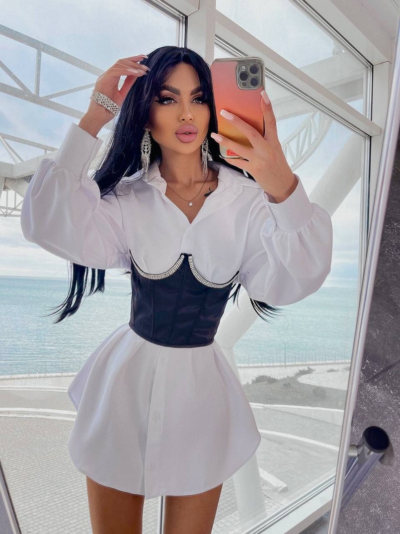 Приталена сукня-сорочка+корсет, декорований стразами Приталена сукня-сорочка+корсет, декорований стразами | PUSHKA SHOP