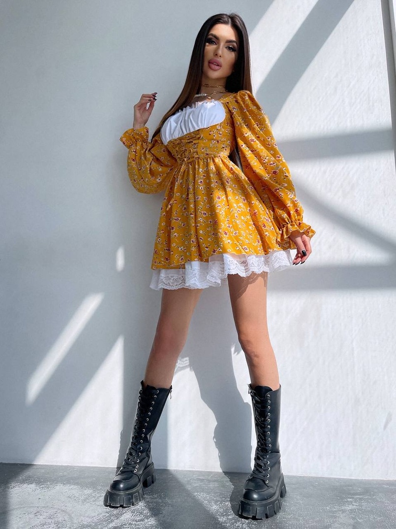 Квіткова сукня,декорована мереживом. Квіткова сукня,декорована мереживом. | PUSHKA SHOP