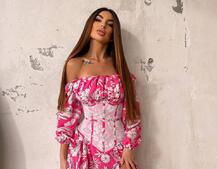 Сукня міді з розрізом в квітковий принт + прозорий корсет  | PUSHKA SHOP