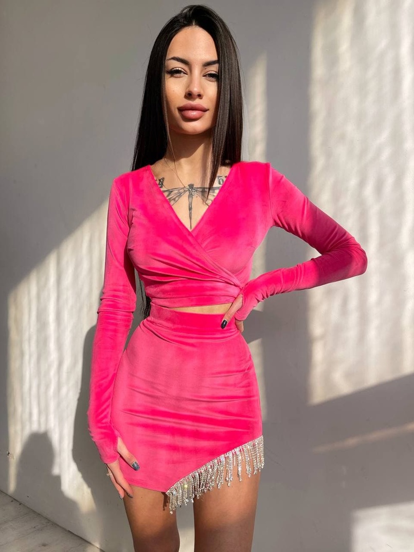 Оксамитовий комплект, декорований бахромою зі страз Оксамитовий комплект, декорований бахромою зі страз | PUSHKA SHOP