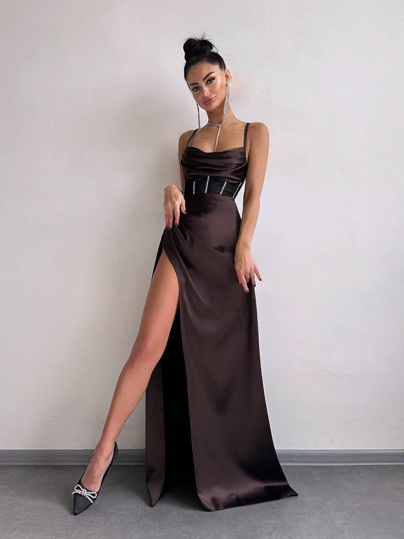 Комплект: корсет, декорований стразами + спідниця максі з драпіруванням  Комплект: корсет, декорований стразами + спідниця максі з драпіруванням  | PUSHKA SHOP