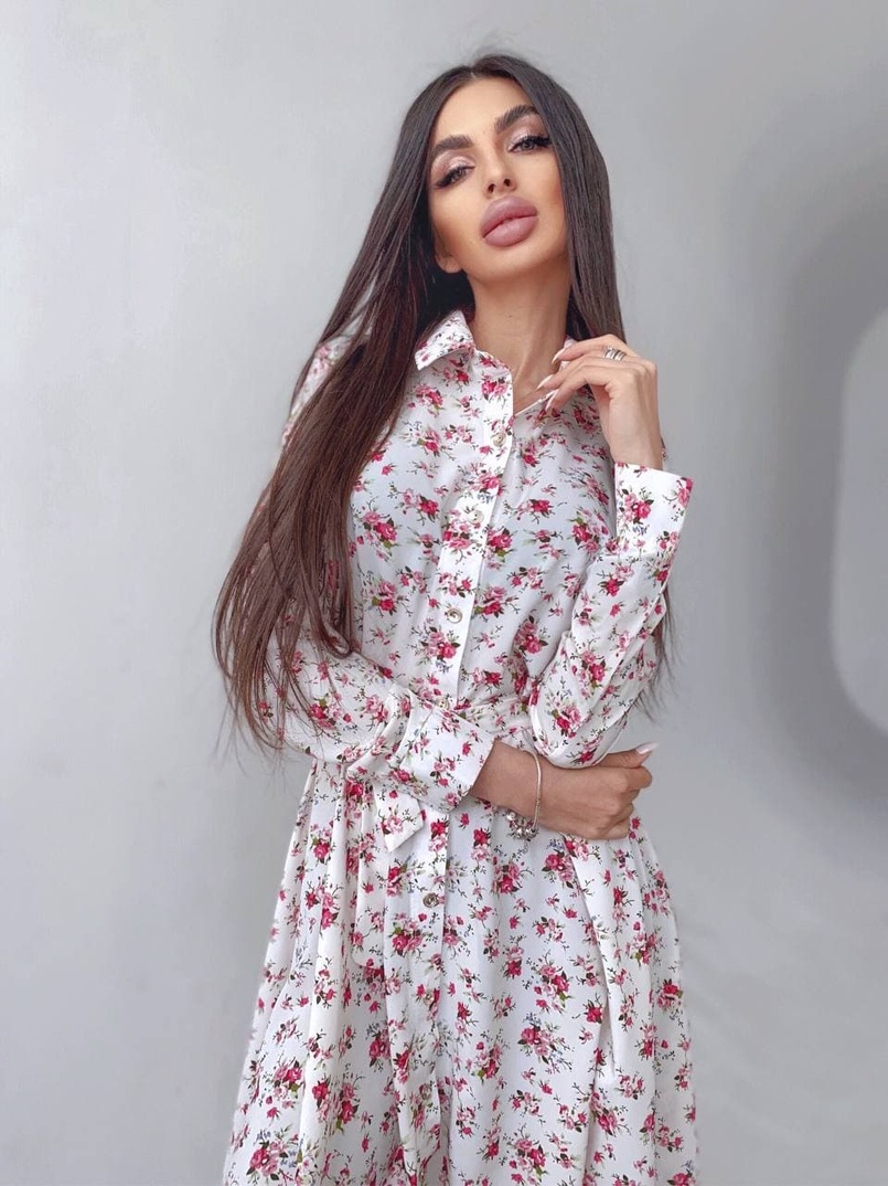 Цветочное платье-рубашка на пуговицах Цветочное платье-рубашка на пуговицах | PUSHKA SHOP