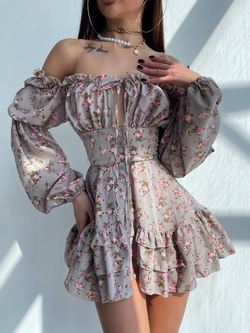 Сукня з квітковим принтом з воланами на ґудзиках  Сукня з квітковим принтом з воланами на ґудзиках  | PUSHKA SHOP