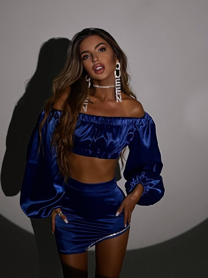 Атласний комплект, декорований стразами Ручна робота, прикраса пришита  | PUSHKA SHOP