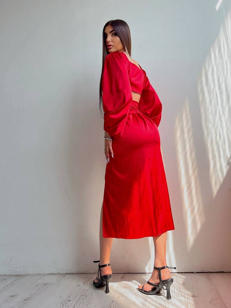 Шелковый комплект: топ с завязками на талии + юбка миди с разрезом  | PUSHKA SHOP