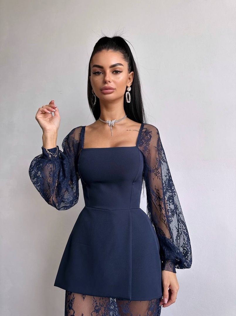 Комплект: блуза з баской + мереживна спідниця-шорти  | PUSHKA SHOP