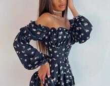 Сукня з квітковим принтом з воланами на ґудзиках  | PUSHKA SHOP