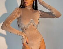 Оксамитовий боді-гольф, декорований бахромою зі страз Оксамитовий боді-гольф, декорований бахромою зі страз | PUSHKA SHOP