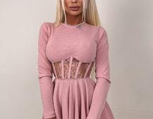 Трикотажна корсетна сукня з мереживом та пишною спідницею  | PUSHKA SHOP