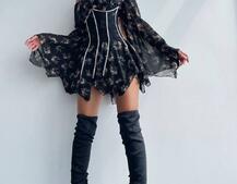 Шифонова сукня на підкладці з розкльошеними рукавами з асиметричною спідницею + корсет декорований стразами  Шифонова сукня на підкладці з розкльошеними рукавами з асиметричною спідницею + корсет декорований стразами  | PUSHKA SHOP