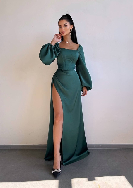 Атласний комплект: корсет + спідниця  максі з драпіруванням | PUSHKA SHOP