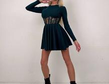 Трикотажна корсетна сукня з мереживом та пишною спідницею  Трикотажна корсетна сукня з мереживом та пишною спідницею  | PUSHKA SHOP