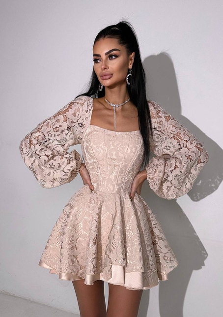 Мереживна сукня з корсетним верхом та пишною подвійною спідницею  | PUSHKA SHOP