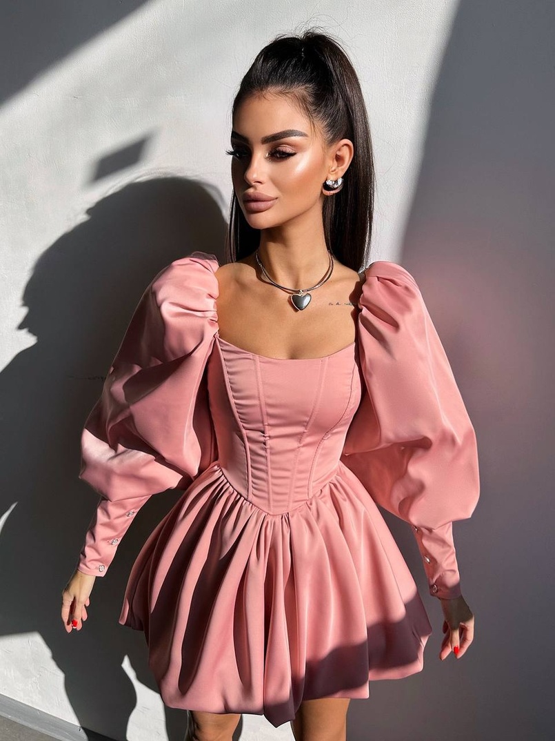 Сукня з обʼємними рукавами та спідницею балоном  Сукня з обʼємними рукавами та спідницею балоном  | PUSHKA SHOP