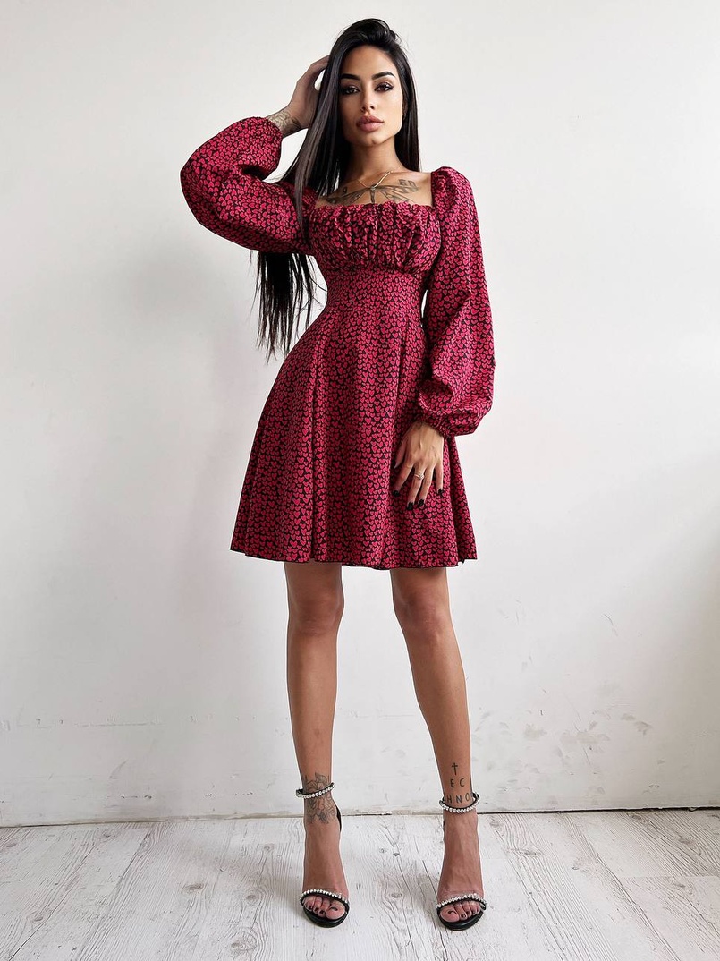 Приталена сукня з принтом  + прозорий корсет Приталена сукня з принтом  + прозорий корсет | PUSHKA SHOP