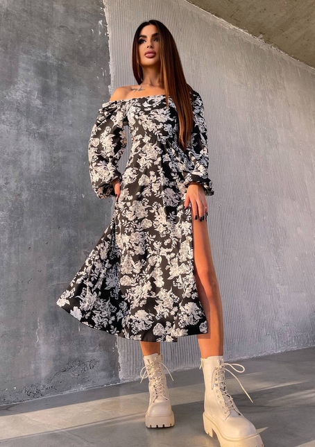 Улюблена сукня-міді зі шнурівкою на спинці та розрізом на ніжці | PUSHKA SHOP