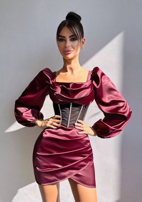 Комплект: корсет, декорований стразами + спідниця міні з драпіруванням   Ручна робота  | PUSHKA SHOP