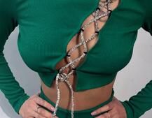 Комплект : штани кльош і топ декорований шнурком зі стразами  Комплект : штани кльош і топ декорований шнурком зі стразами  | PUSHKA SHOP