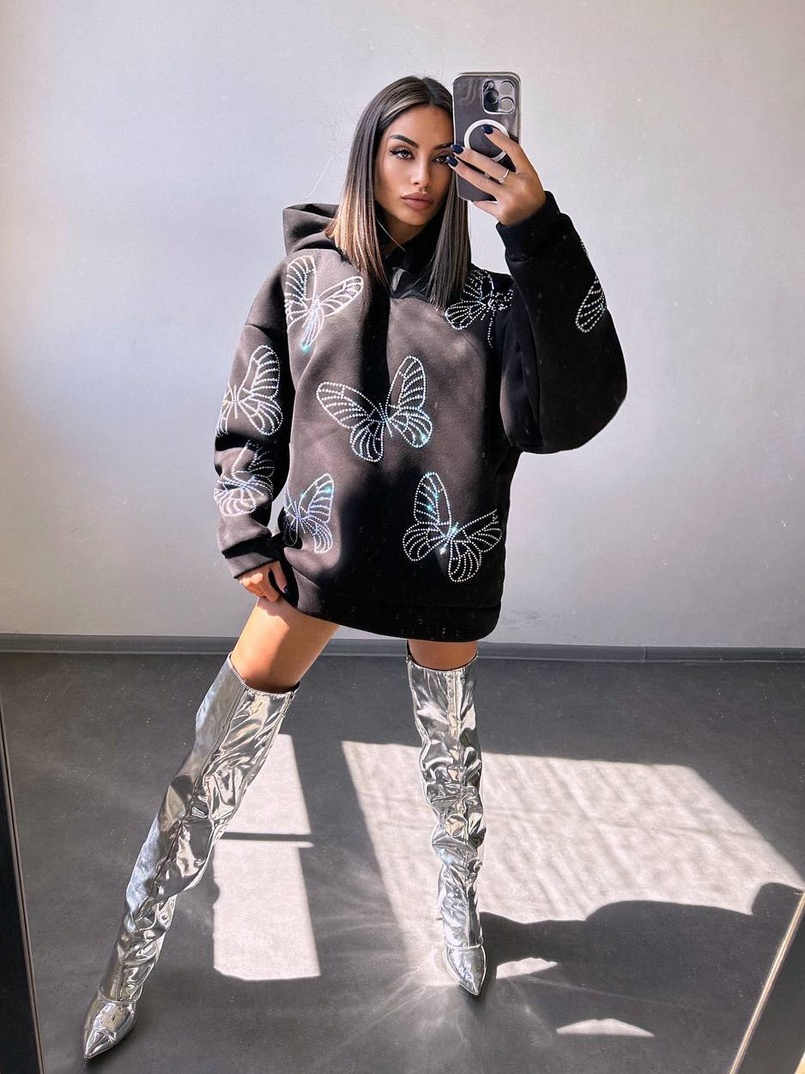Трендове худі over size із сяючими стразами  | PUSHKA SHOP