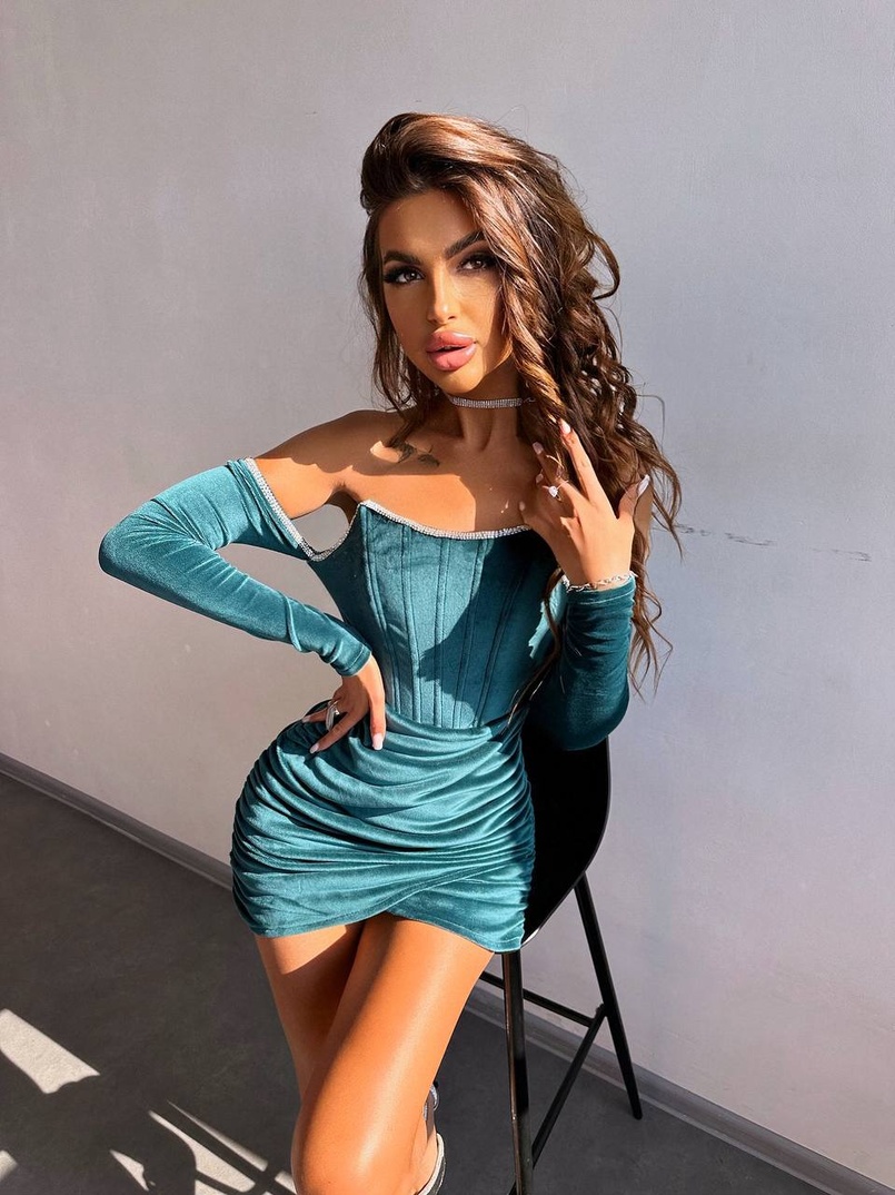 Оксамитова корсетна сукня міні, декорована стразами     Ручна робота  Оксамитова корсетна сукня міні, декорована стразами     Ручна робота  | PUSHKA SHOP