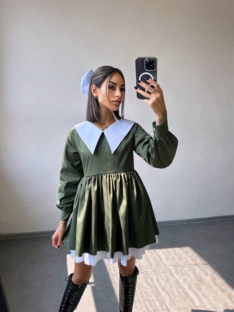 Котонова сукня з комірцем + бант  Котонова сукня з комірцем + бант  | PUSHKA SHOP