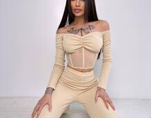 Комплект : штани кльош і топ з елементами корсету  Комплект : штани кльош і топ з елементами корсету  | PUSHKA SHOP