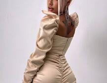 Сукня міні з драпіруванням, декорована стразами  | PUSHKA SHOP