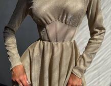 Приталена блискуча сукня з корсетною вставкою та пишною спідницею-сонцем | PUSHKA SHOP