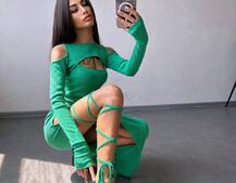 Трикотажна сукня з зав’язкою на ніжку   | PUSHKA SHOP