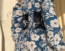 Сукня міді з розрізом в квітковий принт + прозорий корсет  Сукня міді з розрізом в квітковий принт + прозорий корсет  | PUSHKA SHOP