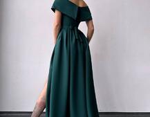 Сукня максі  з відкритими плечима та розрізом на спідниці | PUSHKA SHOP