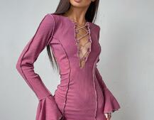 Трикотажное платье с контрастными элементами и шнуровкой  | PUSHKA SHOP