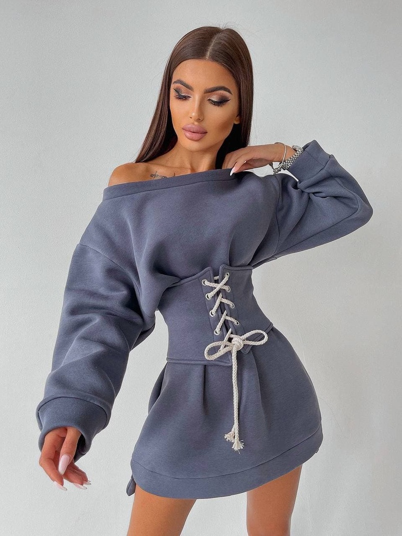 Худи на флисе + корсет на шнуровке  Худи на флисе + корсет на шнуровке  | PUSHKA SHOP