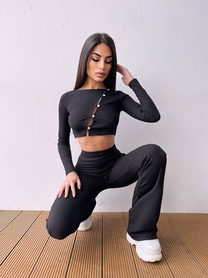 Комплект : штани кльош і топ на ґудзиках   Комплект : штани кльош і топ на ґудзиках   | PUSHKA SHOP