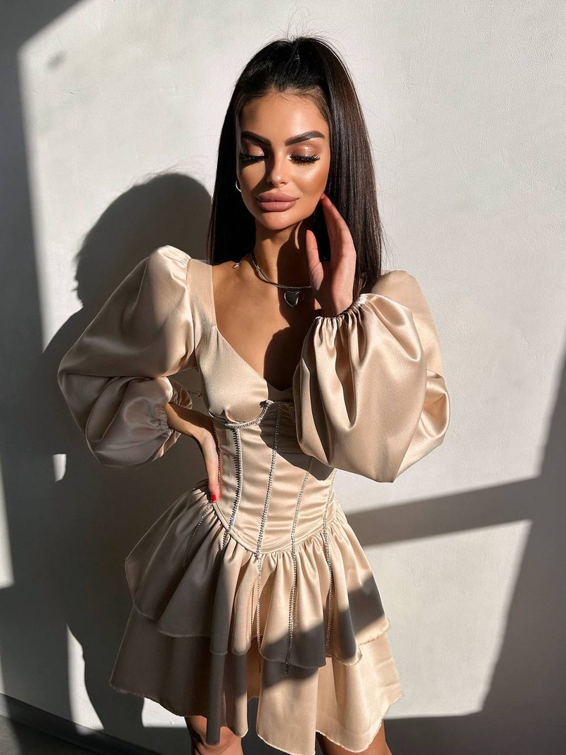 Комплект: сукня з подвійною спідницею + корсет, декорований стразами    Комплект: сукня з подвійною спідницею + корсет, декорований стразами    | PUSHKA SHOP