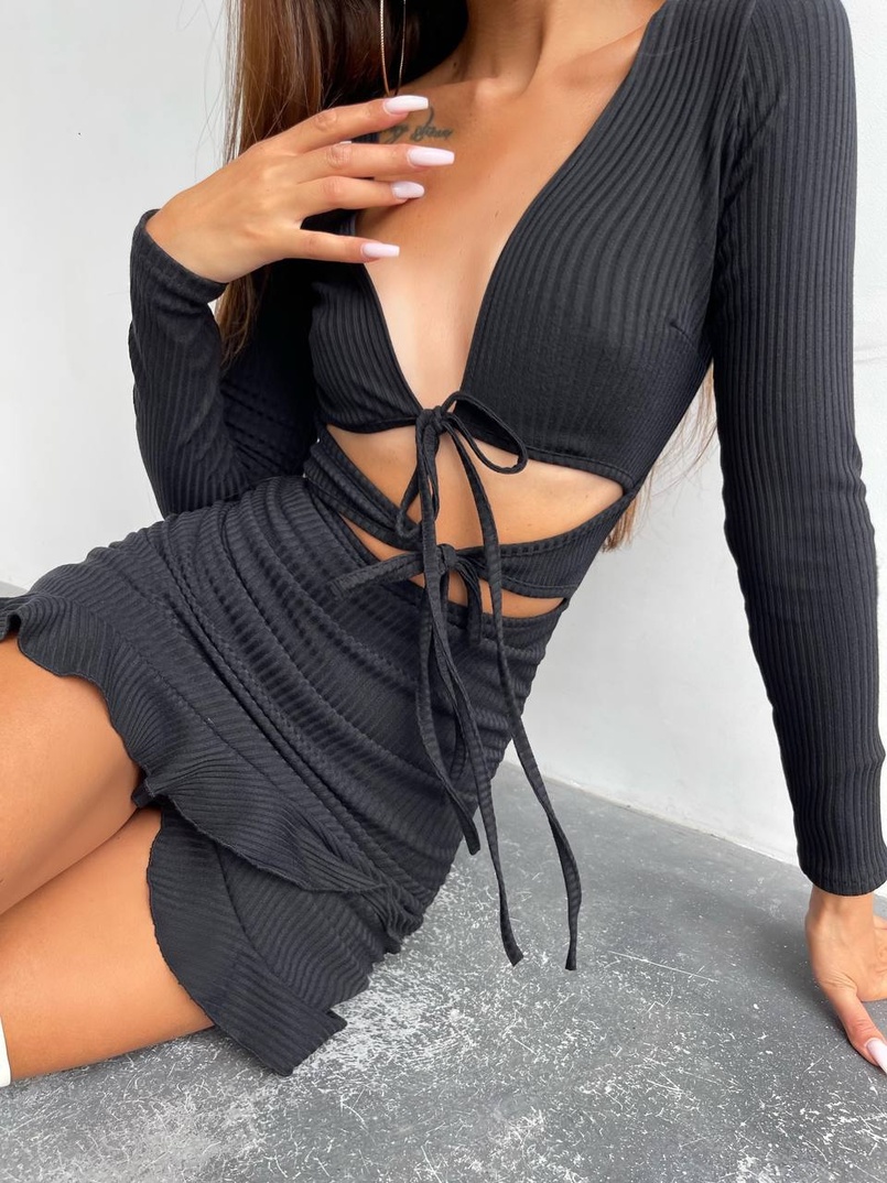 Трикотажна сукня з присбореною спідницею | PUSHKA SHOP