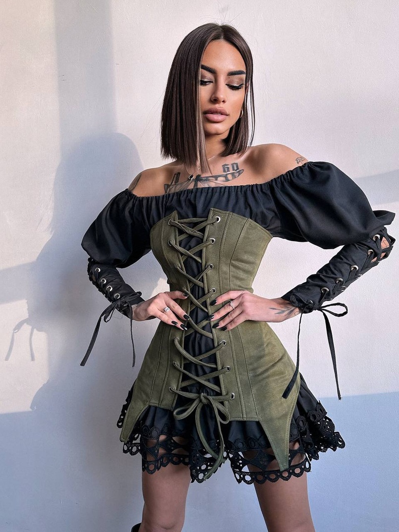 Комплект: сукня декорована мереживом + корсет  Комплект: сукня декорована мереживом + корсет  | PUSHKA SHOP