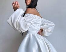 Атласна сукня з обʼємними рукавами та мереживом Атласна сукня з обʼємними рукавами та мереживом | PUSHKA SHOP