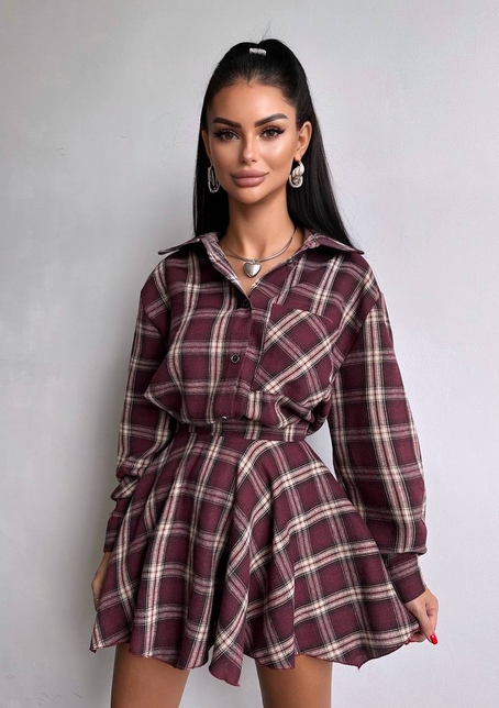 Комплект: сорочка + спідниця у клітинку  | PUSHKA SHOP