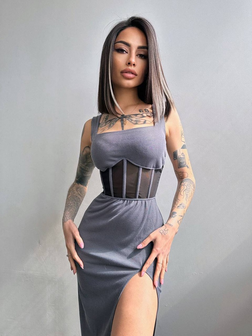 Сукня-міді  з елементами корсету   | PUSHKA SHOP