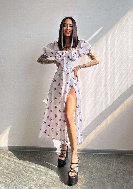 Сукня- міді  з квітковим принтом | PUSHKA SHOP