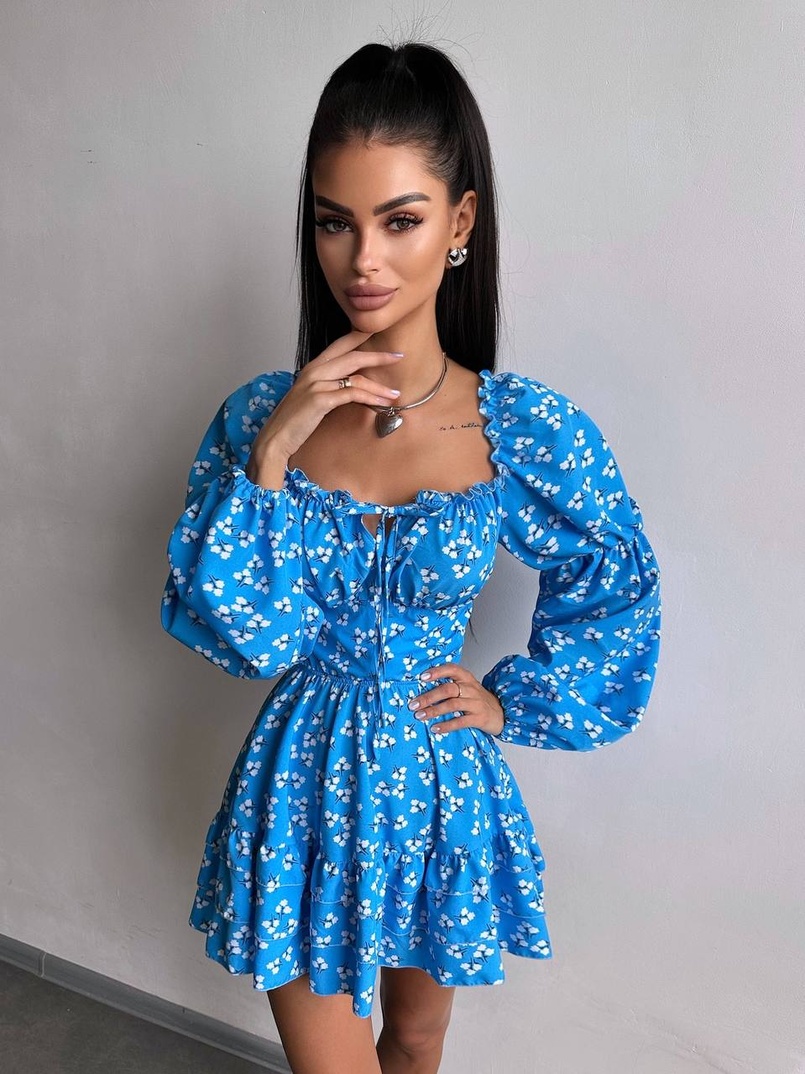 Сукня з квітковим принтом з воланами на ґудзиках  | PUSHKA SHOP