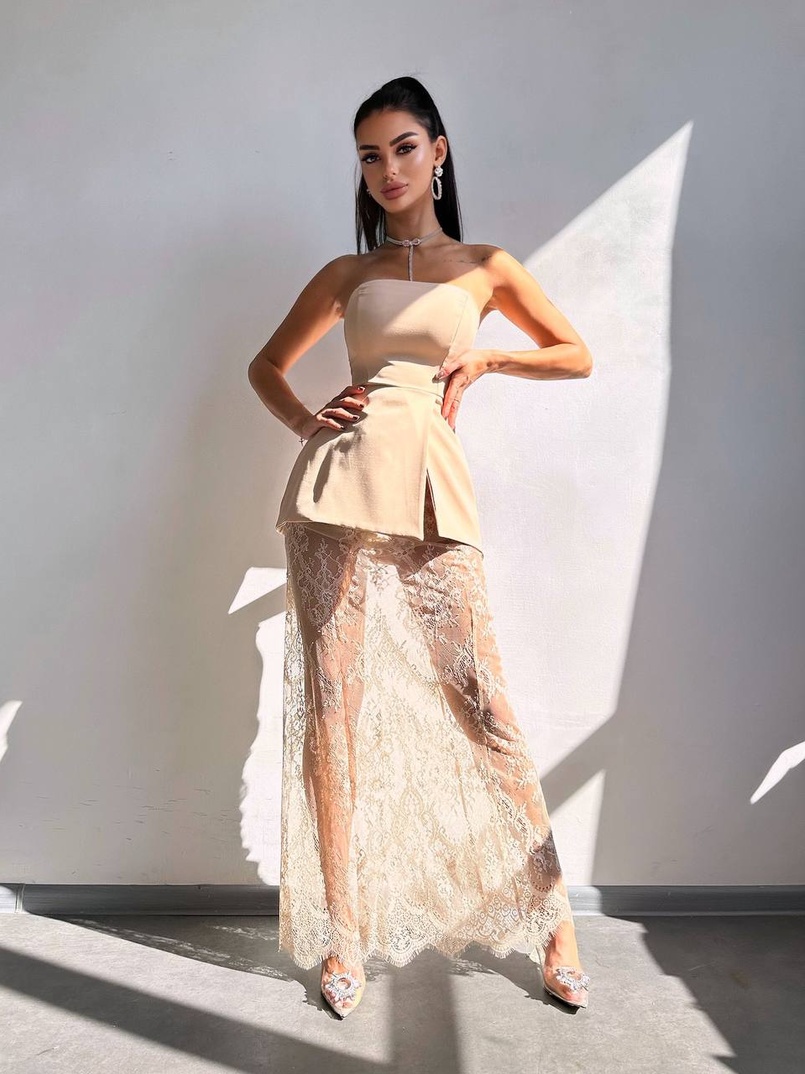 Комплект: піджак + блуза з баской + мереживна спідниця-шорти  Комплект: піджак + блуза з баской + мереживна спідниця-шорти  | PUSHKA SHOP