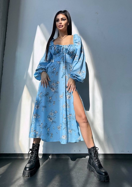 Сукня міді з квітковим принтом  | PUSHKA SHOP